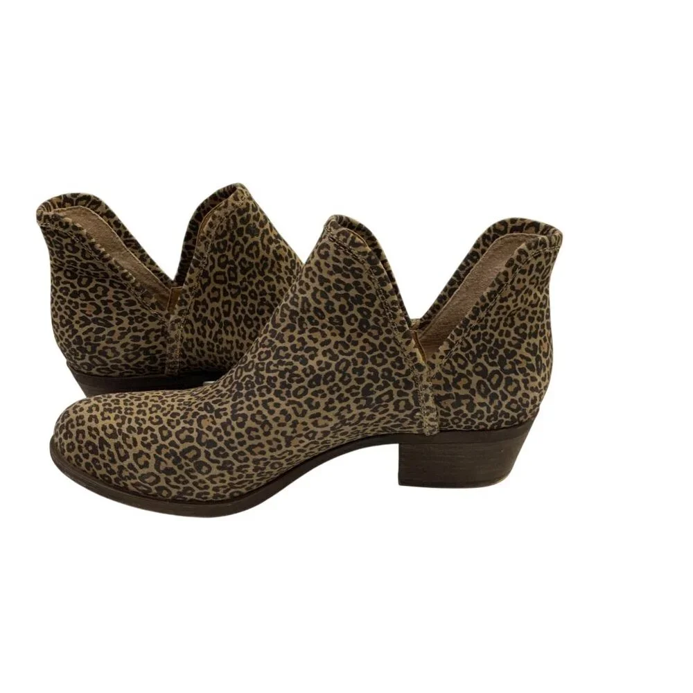 Lucky Brand Women's Leopard Block Heel Ankle Booties 8.5 Western Mob Wife Baddie